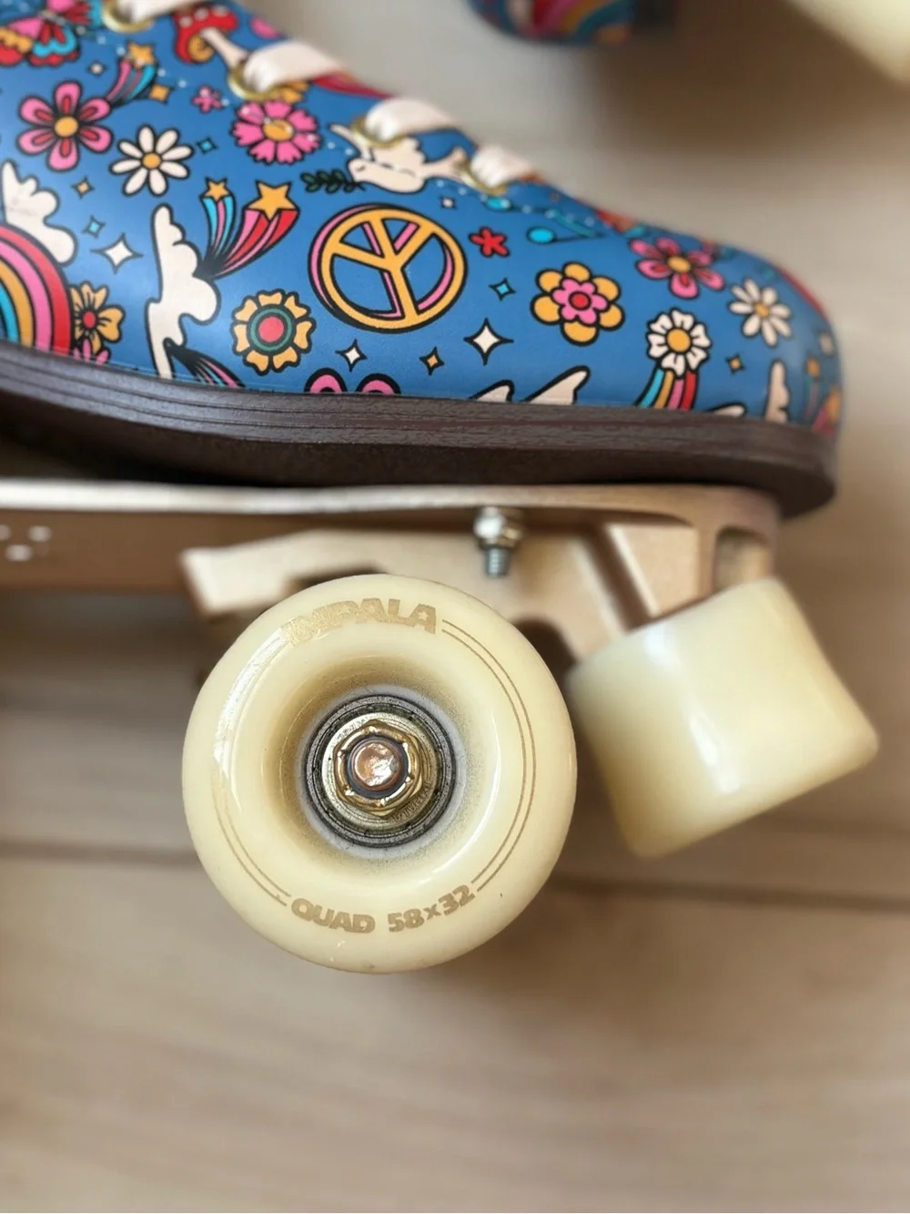 Impala Blue Groovy Roller Skates Women’s Size 8 Retro Rainbow Peace Quad Skates - Picture 5 of 9